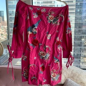 Embroidered Hot Pink Off the Shoulder ASOS Dress